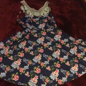 Sapphire blue dress with flowers and lace back